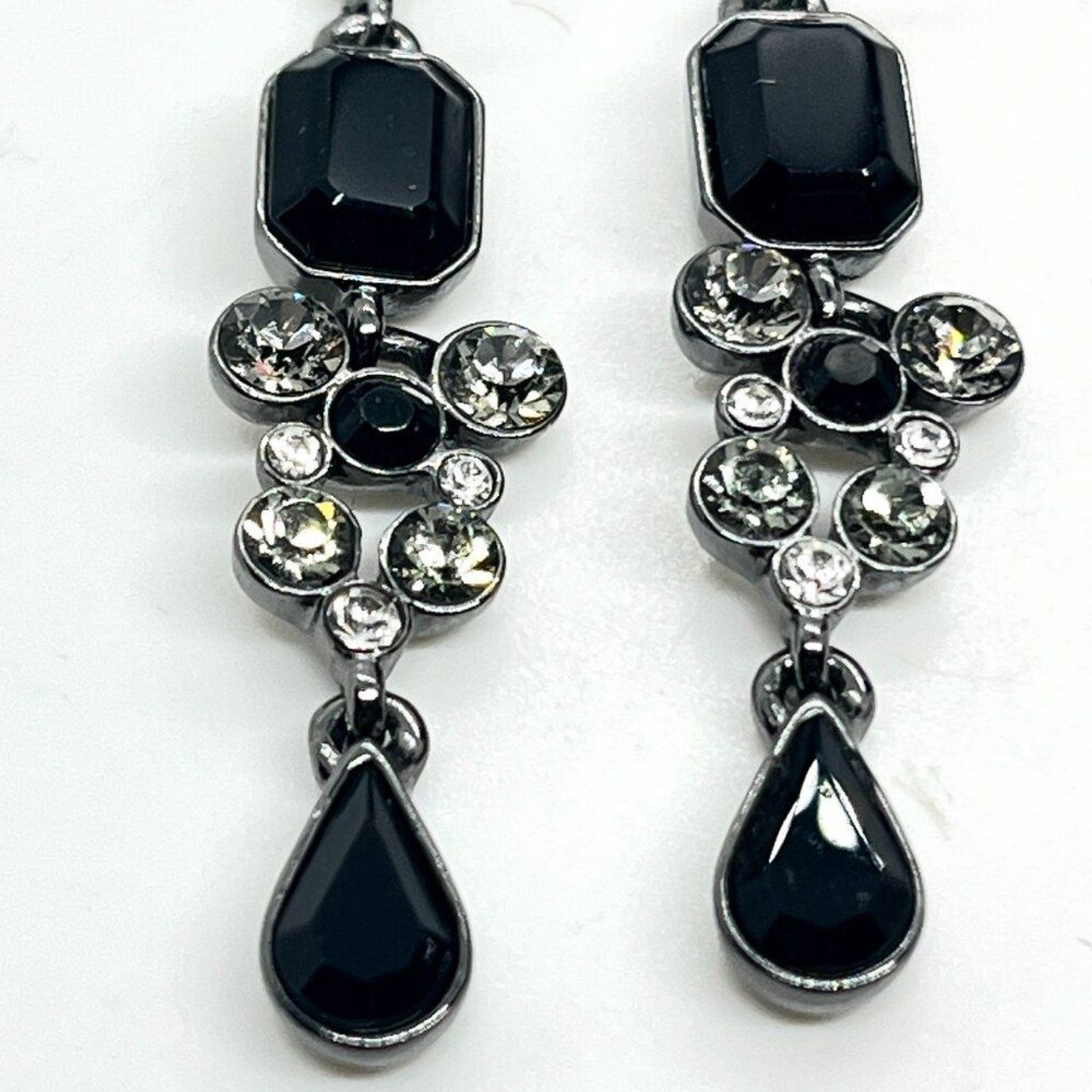 GIVENCHY Gunmetal Black Rhinestone Drop Earrings Faceted Glass Leverback Classic thumbnail 9