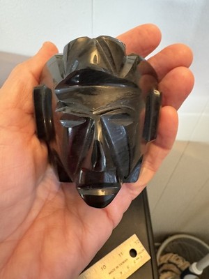 Beautiful Black Obsidian Carved Olmec Head 2.5 H x 2.5 W Latin American artifact