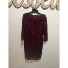 Talbots Petites Floral Lace Sheath Dress Burgundy Wine 3/4 Sleeve Size 10P