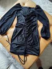 WOMEN'S SHEIN BLACK  RUCHED FRONT  LONG SLEEVE DRESS-large