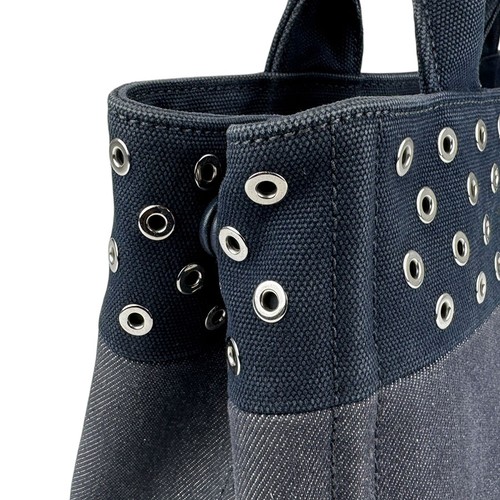 Auth PRADA Canapa Handbag Shoulder Bag Navy/Silver Denim/Canvas/Metal - z5823 - Picture 6 of 14