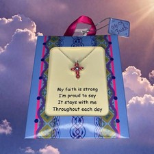 Religious Christian Gift Of Faith Cross Necklace Childs Girl 14  Silver Chain