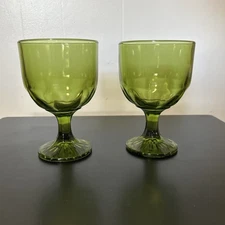 Vintage-Bartlett Collins, Green Thumbprint Glass Goblets, 14 oz. Set of 2