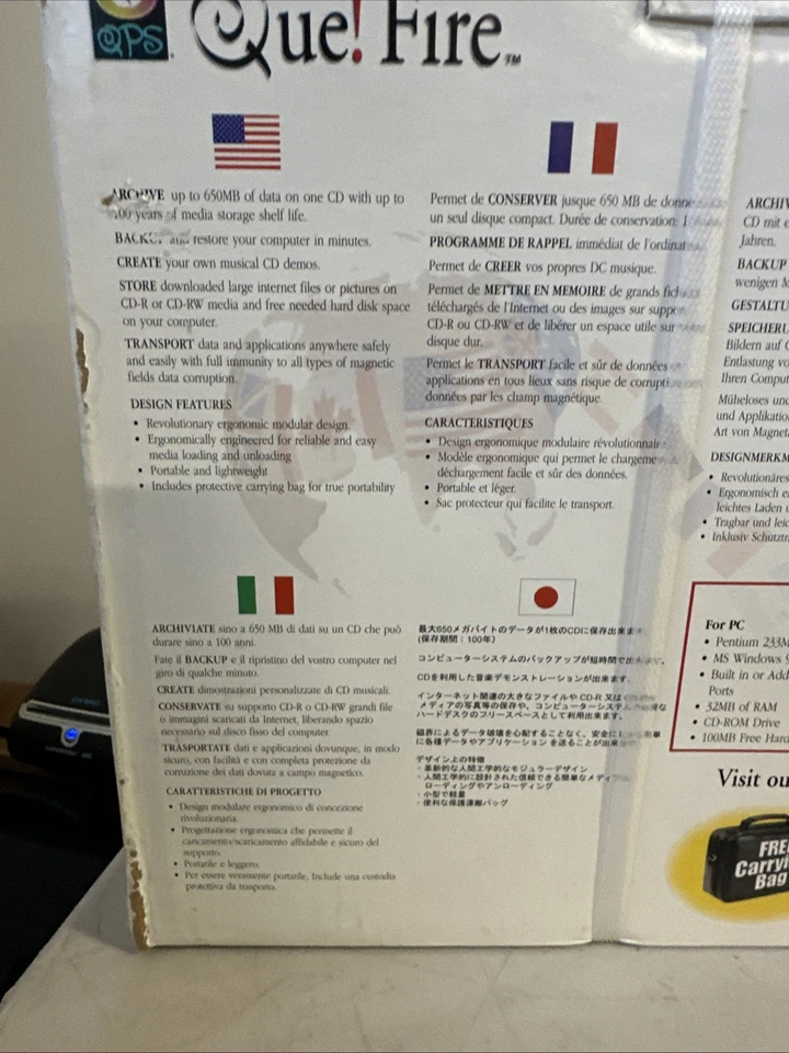 Que! Fire Drive QPS External 12x 10x 32x CD-RW Firewire Case Power Cord CD - Image 4 of 4