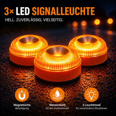 3x LED Warnleuchte Magnet Warnlampe 3Modi Notfallleuchte für Notfälle im Freien