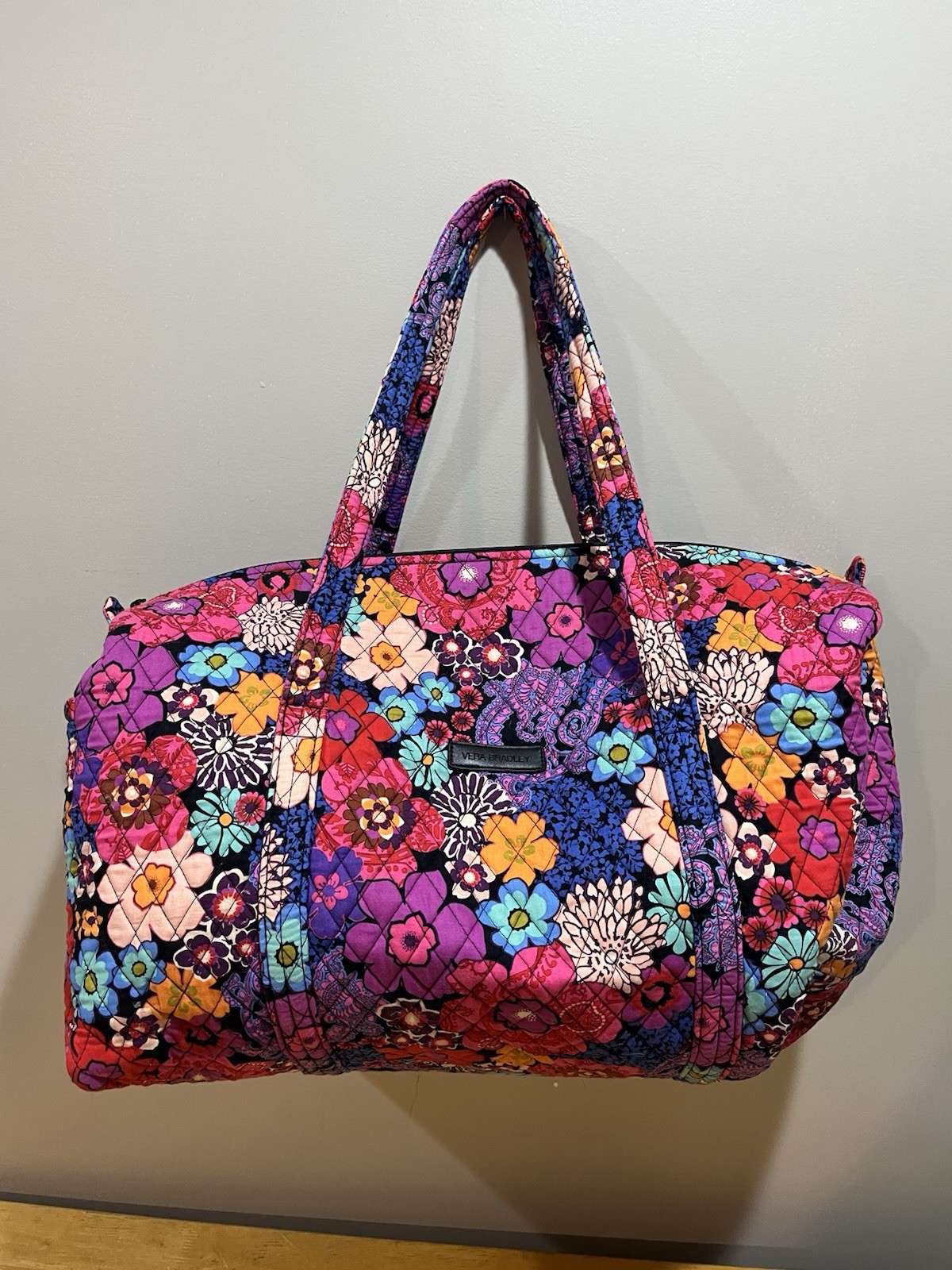 Vera Bradley Large Duffle Travel Bag Floral Fiesta Pink Blue Bright Flowers