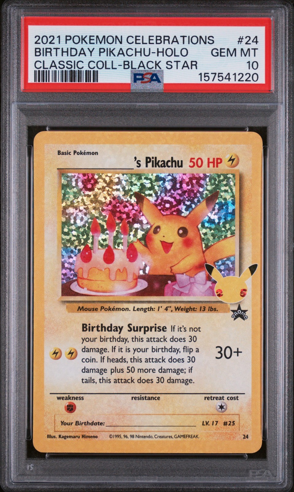 Birthday Pikachu 24/53 - Celebrations: Classic Collection Holo (PSA 10)
