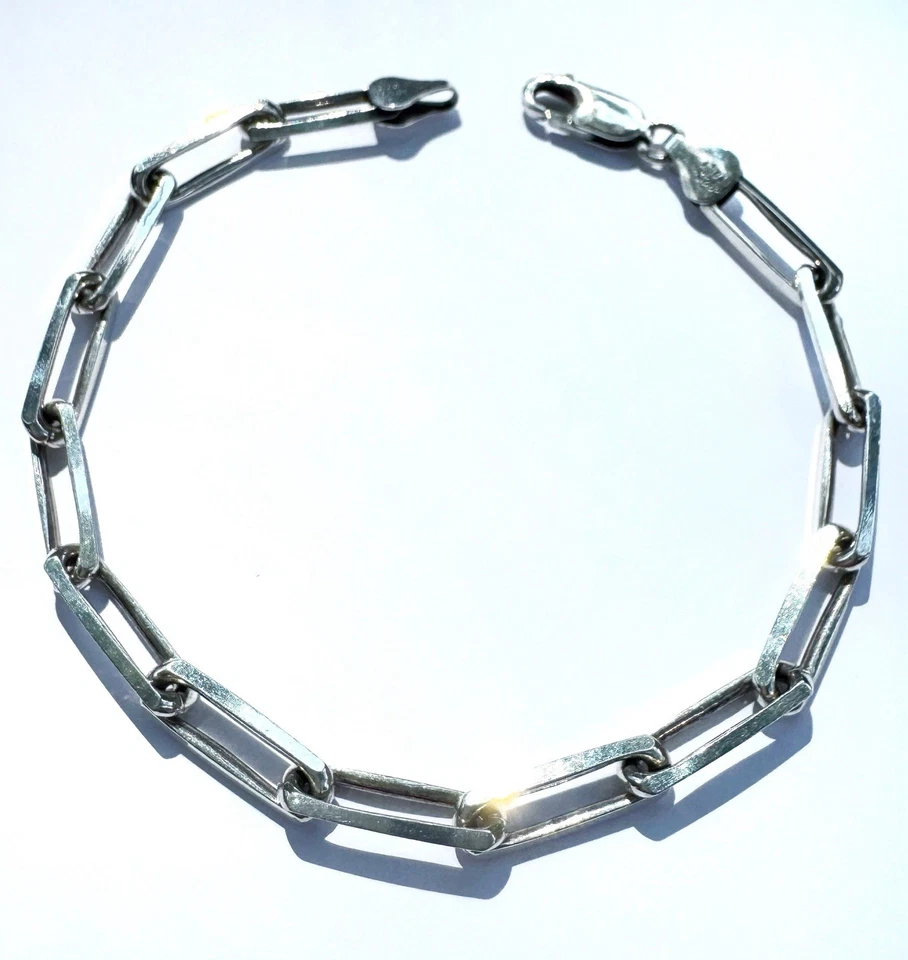 925 Sterling Silver Italian Paperclip Bracelet 7" 7.5" 8" 8.5" Oxidized Polished - Image 2 of 4