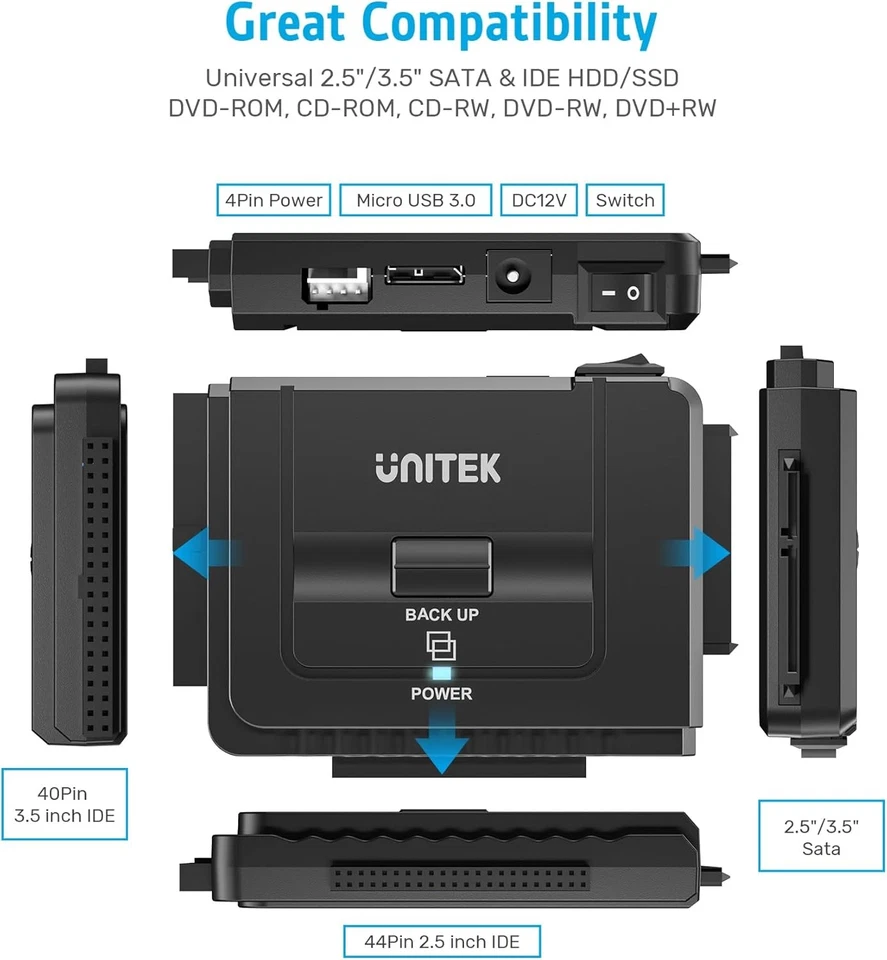 Unitek USB 3.0 to IDE and SATA Converter External Hard Drive Adapter A  - Image 3 of 4