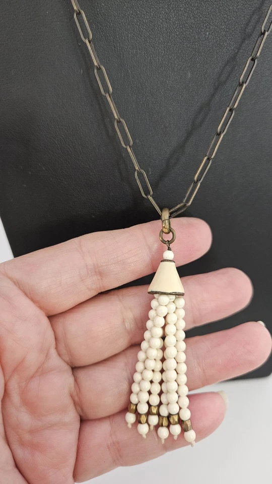 Firmado ISABEL MARANT BOHO Clip de Papel Cadena Color Marfil Borla Collar Foto 3 de 4