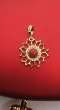 CIONDOLO SOLE MEDITERRANEO ARGENTO DORATO CON CORALLO ROSSO NATURALE E ZIRCONI