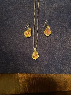 Silver Necklace And Earring Set With Orange Crystal