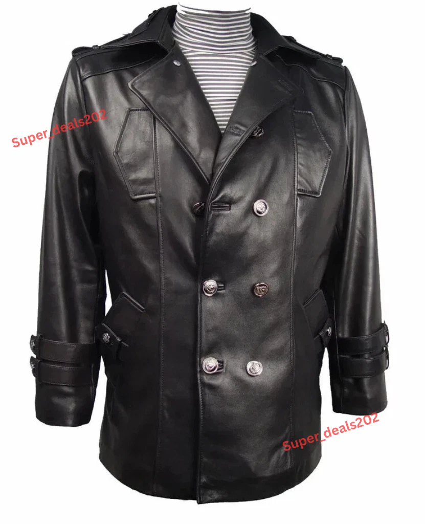 Men's Lambskin Leather Blazer Black Army Style Handmade Classic Wear Coat Outfit