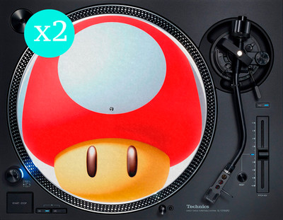 Super Mario Power Up Mushroom Fun 12'' Plattenspieler DJ Slipmat Vinyl Technik (PAAR)