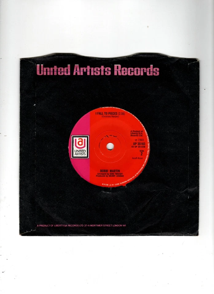 BOBBI MARTIN - FOR THE LOVE OF HIM / I FALL TO PIECES.UK 1969 ORIG 7" & CO/SL.EX - Image 2 of 2