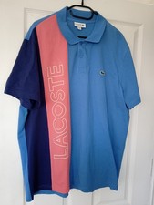 Mens Lacoste Colour Block Ultra Lightweight Knit Polo Shirt Blue & Pink Size 2XL
