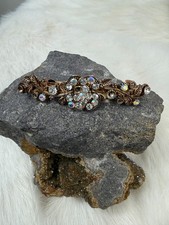 Vintage Gold Tone Aurora Borealis Rhinestone Floral Hair Barrette