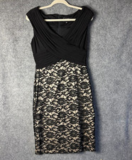 Adrianna Papell Dress Women's 10 Black Beige Floral Lace Sheath Sleeveless