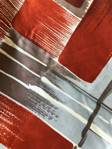 VTG JEAN D'ORLY 100% SILK SCARF ABSTRACT RUST BLUE TAUPE BROWN ROLLED EDGES 29" - Picture 5 of 12