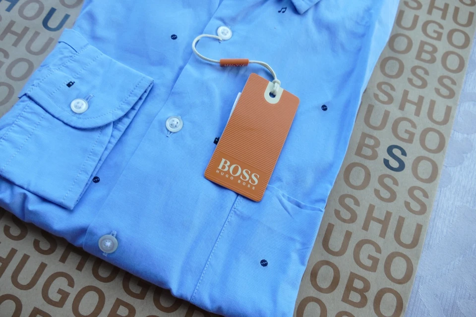 New Hugo BOSS men blue slim musical notes casual smart jeans suit shirt MEDIUM - Image 4 of 4