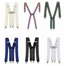 Mens Braces Trouser Clip On Mens X-Back Suspender Adjustable Elastic 35mm Wide