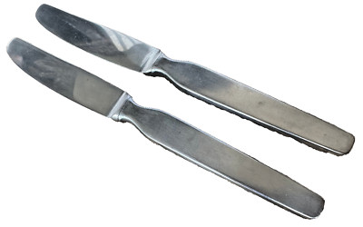 2 Dinner Knives Ator German Germany Satin Stainless 8 3/8'' Maker ? UNFATO 107229