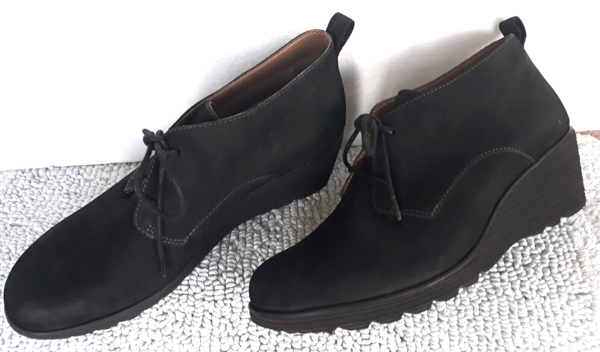 Dansko ~Wo's CADEE Black Suede Leather Wedge Oxford Bootie Shoes