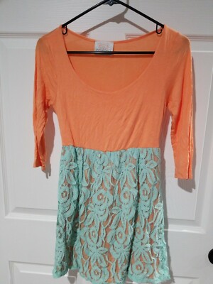COVETED CLOTHING WOMENS' TEAL/ORANGE short bottom laced M DRESS