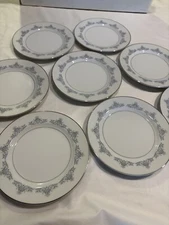 Vtg  Royal Kent China Arcadia Bread & Butter Plate 8 Piece Set Japan Silver Trim