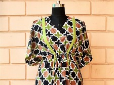 Green Multi Indian Black Floral Caftan Robes Kimono Caftan Maxi Sleepwear Dress