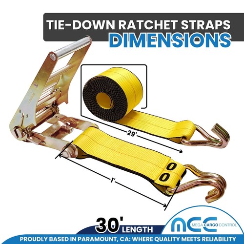 1 Pack Heavy Duty 4" x 30' Ratchet Tie Down Strap w/ J Hook WLL 5400 LBS YELLOW - Picture 3 of 7