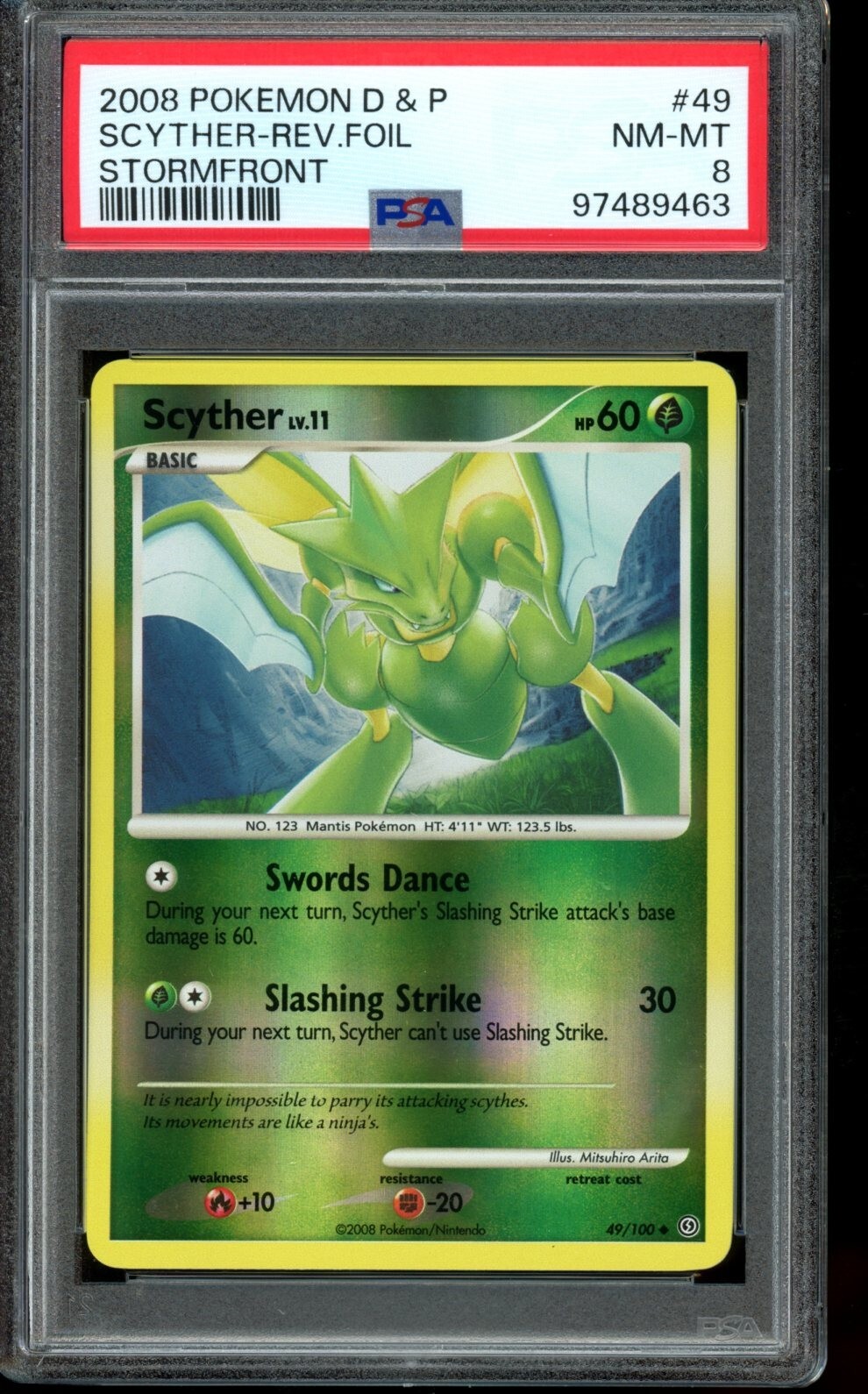 PSA 8 Scyther 49/100 Reverse Holo - Stormfront