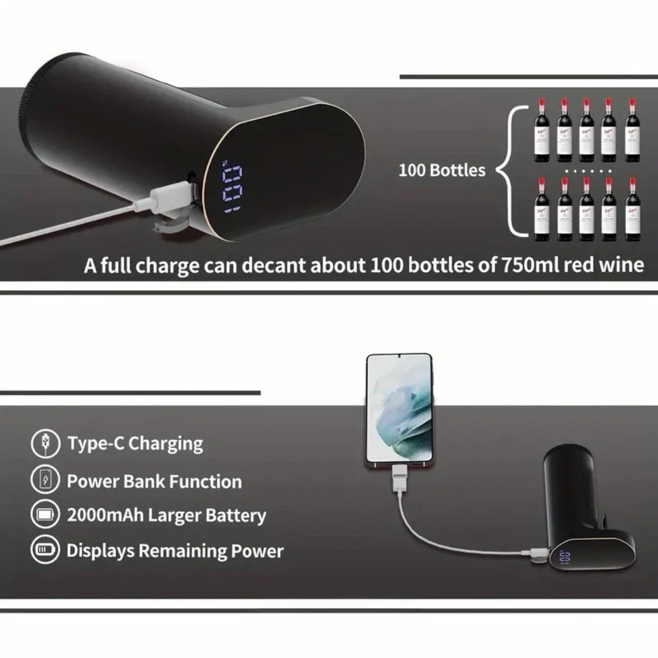  Dispensador de Vino Eléctrico One Touch Decantador de Vino USB Recargable Dispensador de Vino Foto 2 de 4