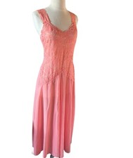 Vintage Delicates Chiffon Sheer Nightgown Negligee Gown Maxi Lace Size S Pink