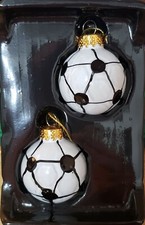 Set of 2 Small Soccer Ball Gift Boxed Glass Christmas Ornaments by Kurt Adler