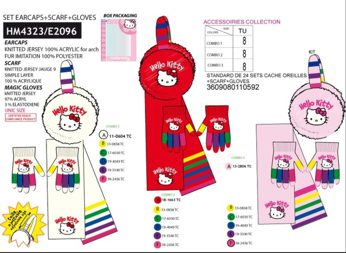 Sanrio HELLO KITTY Girls Kids RED Multi-color Ear Muffs Scarf