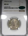 1916-D Barber Quarter NGC MS64 CAC Nicely Toned Type Coin BU+