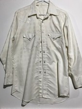 Mens VTG 1970s White Pearl Western L/S Button Down Shirt. Size Large