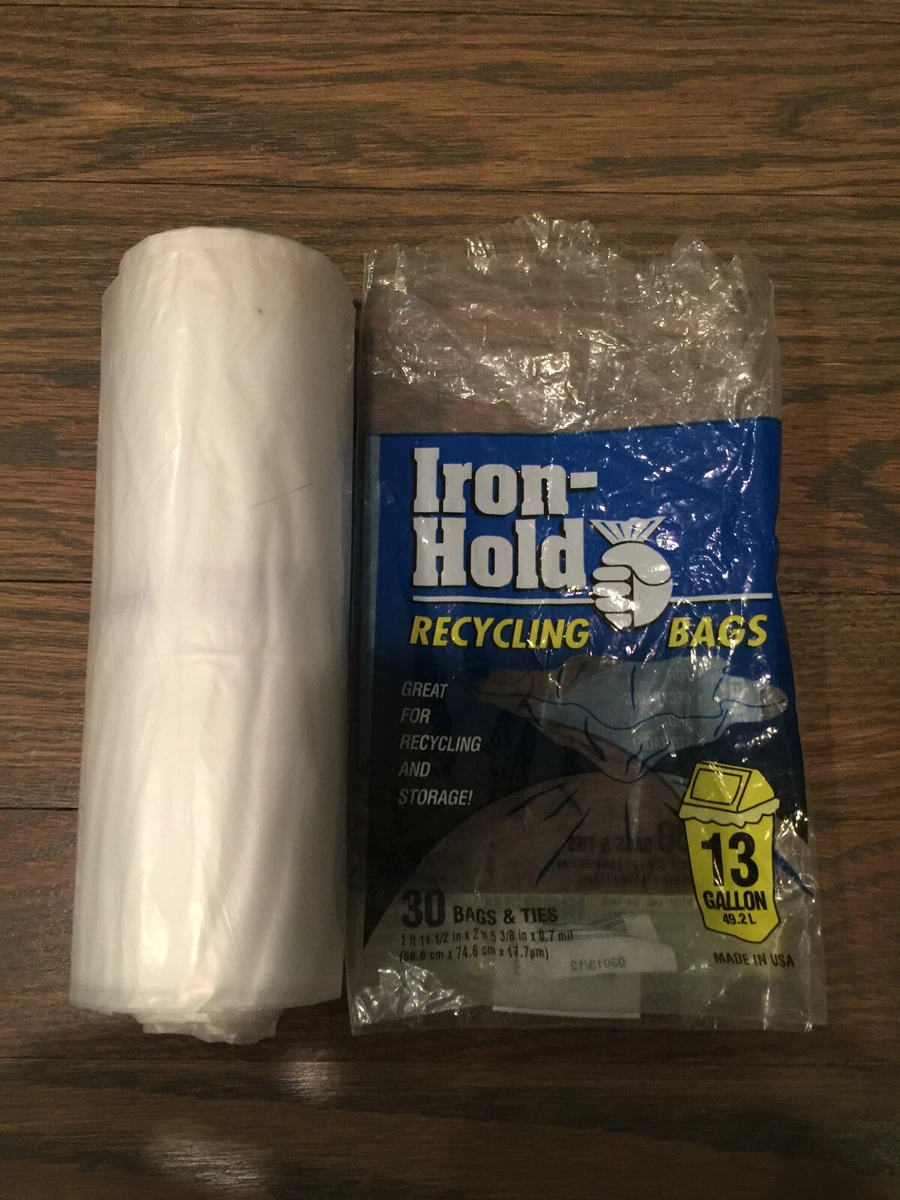 IRON HOLD 13 gallon Trash Recycling Garbage Bags Storage Twist Tie Clear  White