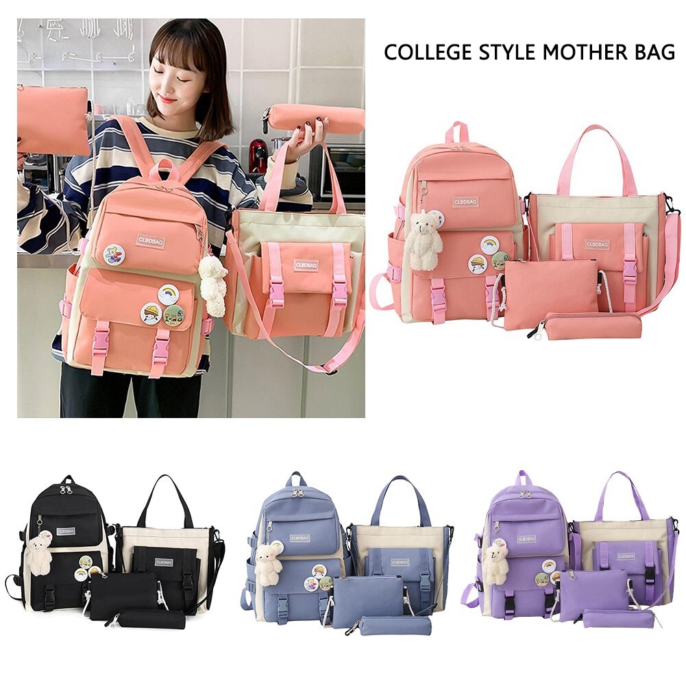 4pcs Backpack for Women Casual Canvas Students School Bags  display picture 1