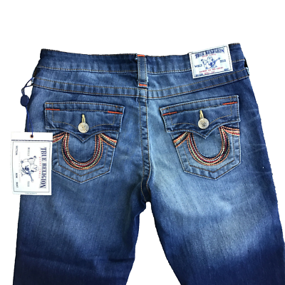 True Religion Blue Jeans Rainbow Bootcut Flap Pockets Size 28 x 32