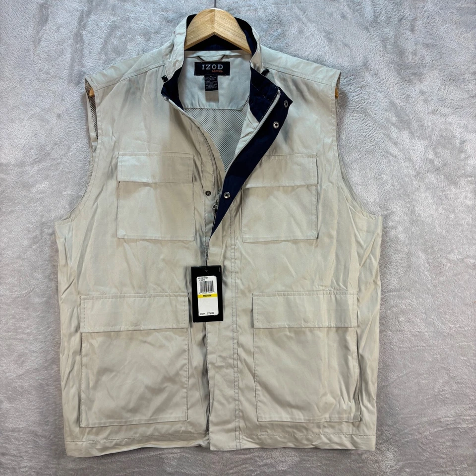 IZOD XFG Utility Vest Travel Outdoor Pockets Sleeveless Jacket Beige Mens Sz Med - Image 4 of 4