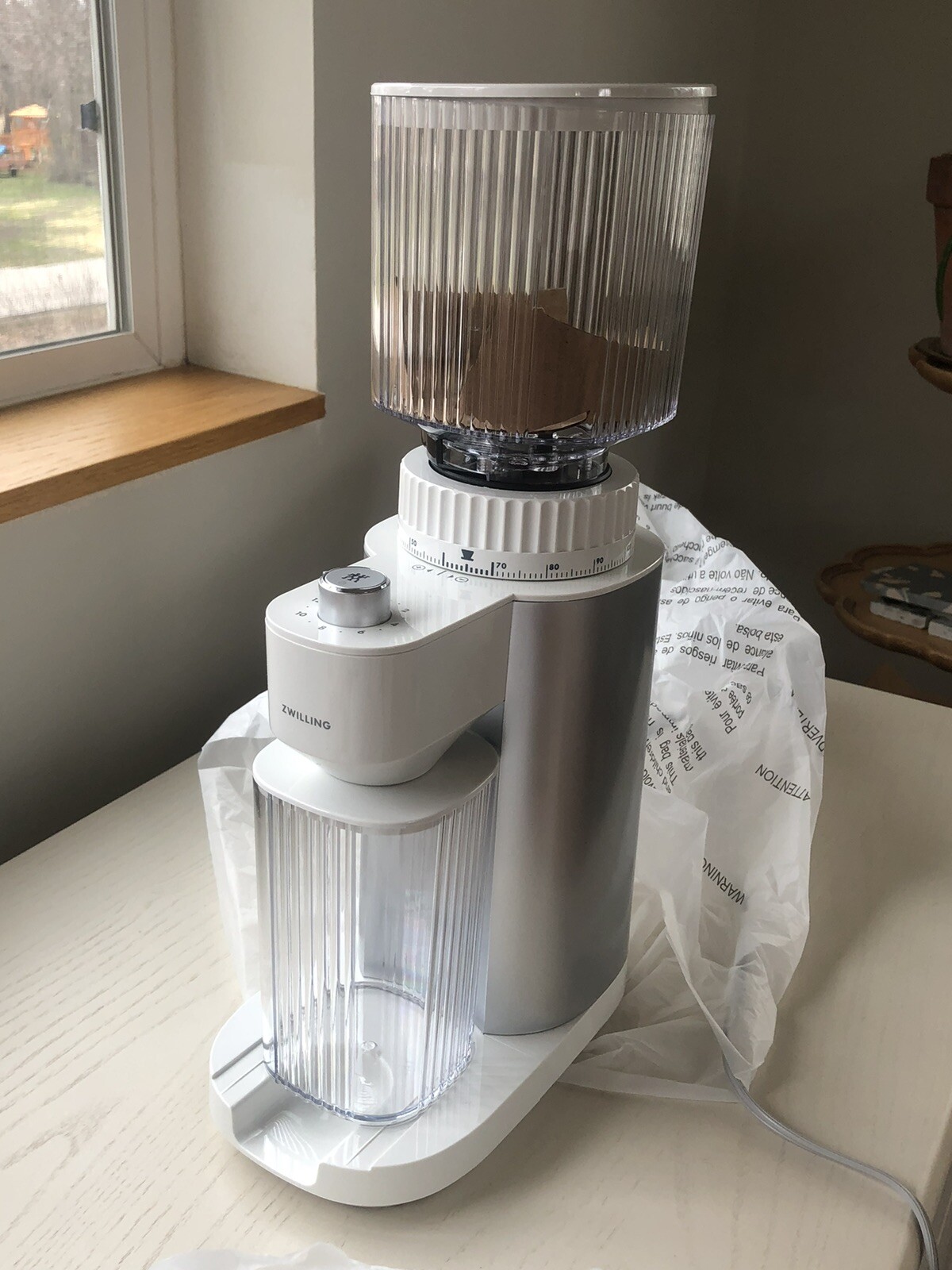 ZWILLING Enfinigy Burr Coffee Grinder Electric, Silver NEW open box