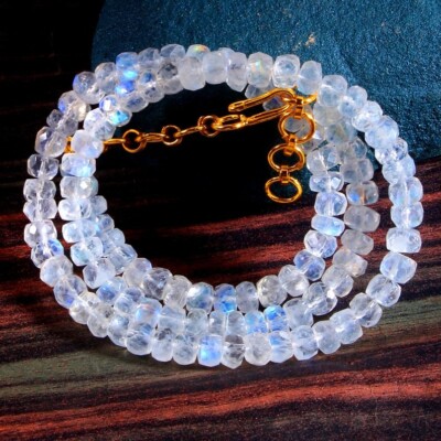 A++ Rainbow Moonstone Faceted Rondelle Beads 20'' Elegant Dainty Necklace Woman