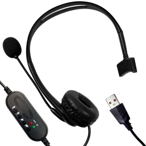 Computer Headset Single Sided w/Microphone Volume Control for Webinar Zoom Skype - Afbeelding 1 van 11