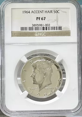 1964 ACCENT HAIR KENNEDY NGC PF67 50C #129
