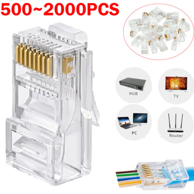 RJ45 Network Cable Modular Plug CAT5e CAT6 UTP Connector End Pass Through EZ Lot