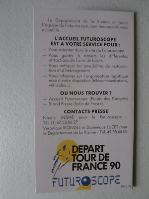 Carte Collection Départ Du Tour De France 1990 - Futuroscope - Cyclisme - TBE