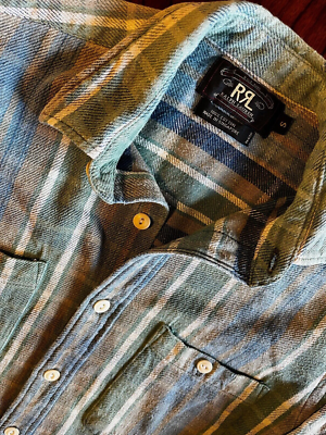 RRL VTG 90s Flannel Blue Green Plaid shirt sz S | eBay