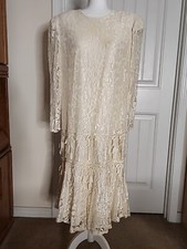 David Rose Vintage Long Lace Dress Size 14/16 Off White GORGEOUS !!!